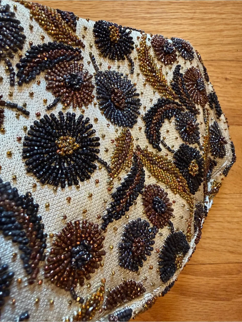 Paris Beaded Floral Evening Clutch in Ivory, Black & Gold-Tone